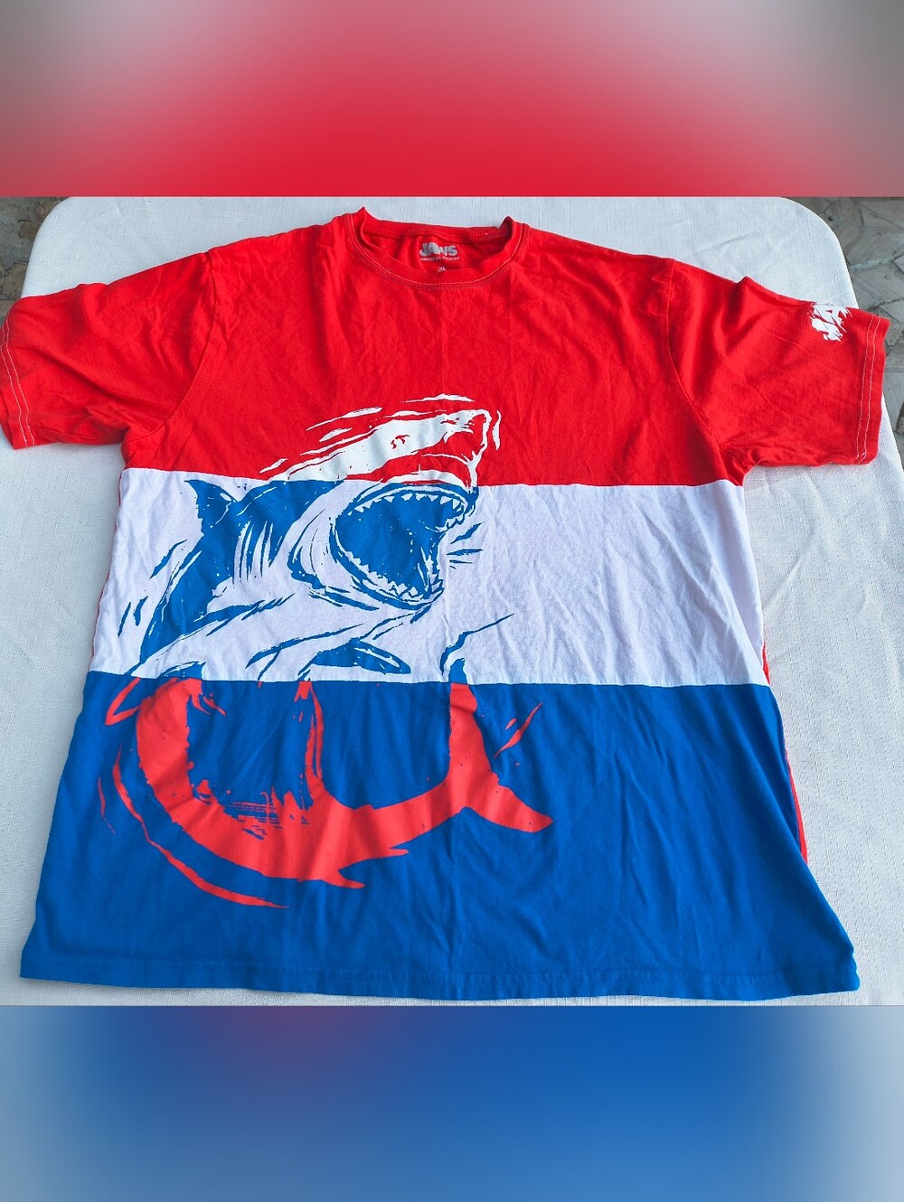 Universal Studios Jaws  Red, White, Blue Striped Graphic T-shirt